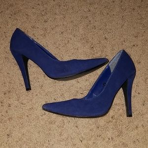 Blue suede heels